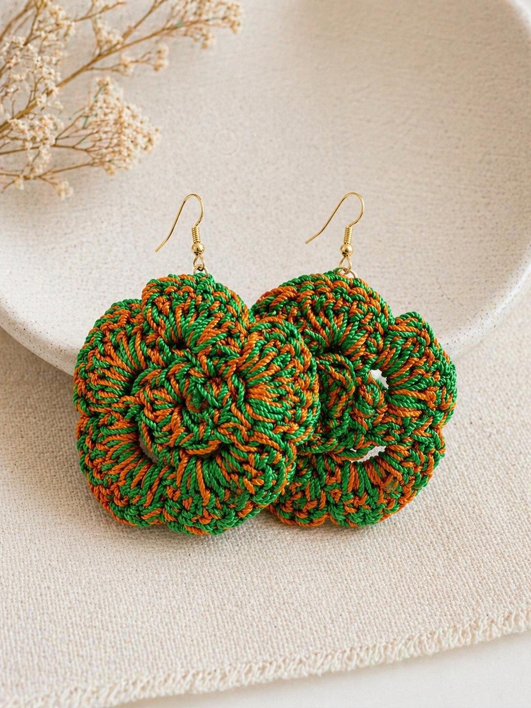 Handwoven Raffia Natural Fiber Earrings - Image 4